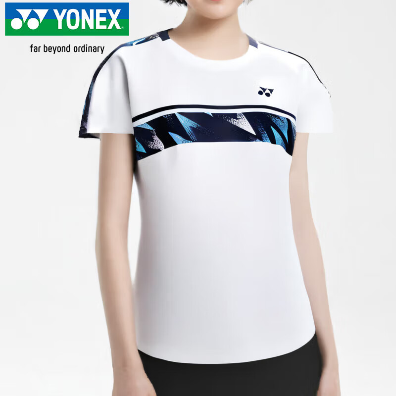 YONEX Badminton Shirt, Comfortable Breathable Sweat-Wicking, Running Fitness Sports Women's Short Sleeve, 210055BCR White O