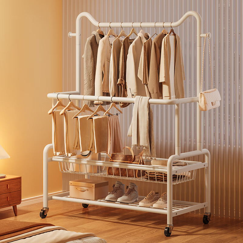 Yupin Coat Rack, Floor-Standing, for Bedroom Use, Clothes Drying Rack, Balcony Storage Organizer, Movable Hanger, MJ121 Double-Layer 80