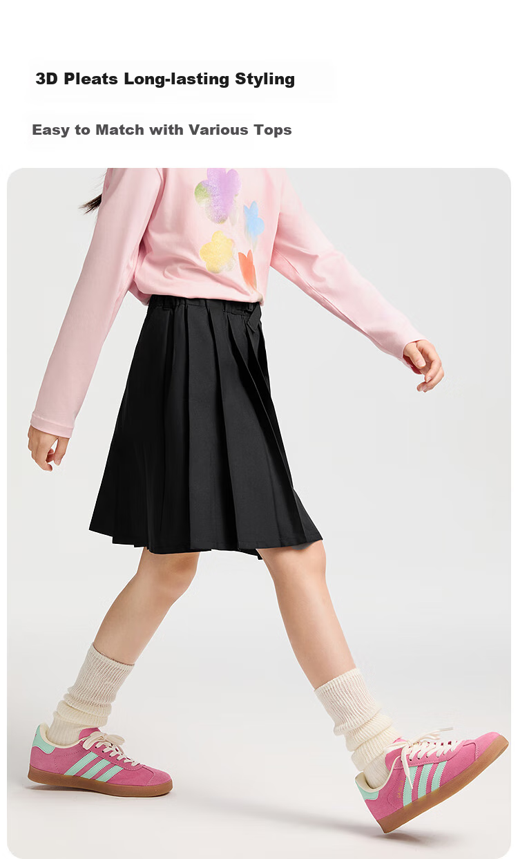 Annil Girls' Skirt, 2025 Summer New Fashion Sporty Style Elastic Black Pleated Short Skirt 2