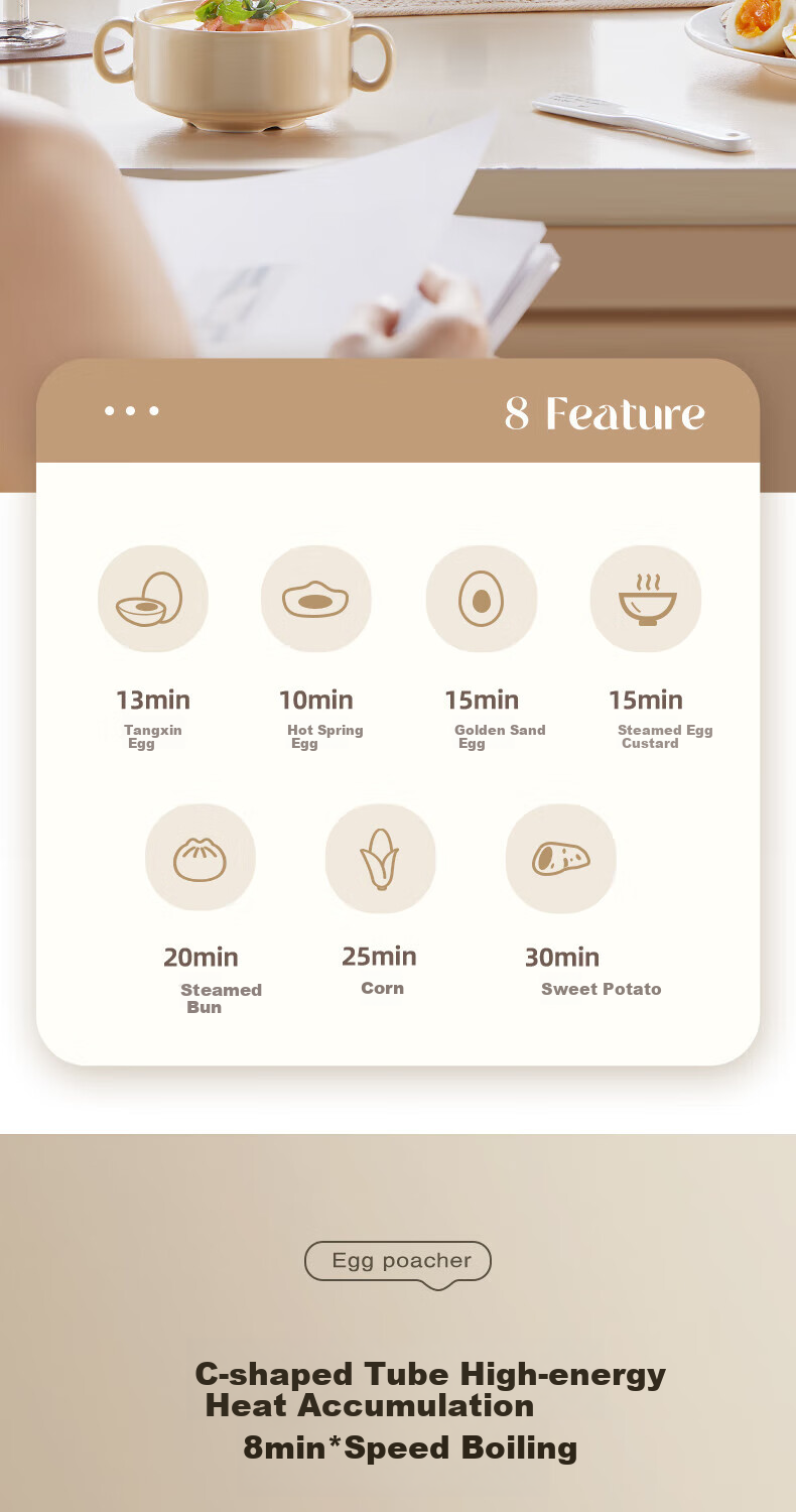 OIDIRE (Oudian) Egg Cooker, Steamer And Cooker Combo, Electric Baby Food Cooker, Electric Steamer, Breakfast Maker, Egg Cooking Device for 7 Eggs, ODI-ZDQ26 Steamer Model 7