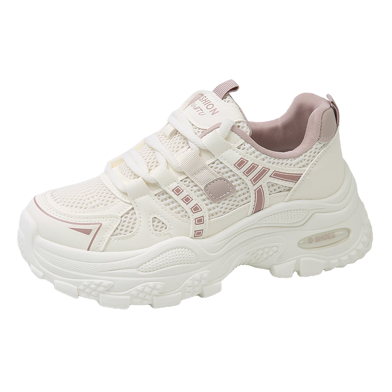 CARTELO Women's Chunky Sneakers, Spring Sports Casual Shoes, Thick-Soled Height-Increasing Running Shoes for Women, 1610 Dou Sha Color, Size 37
