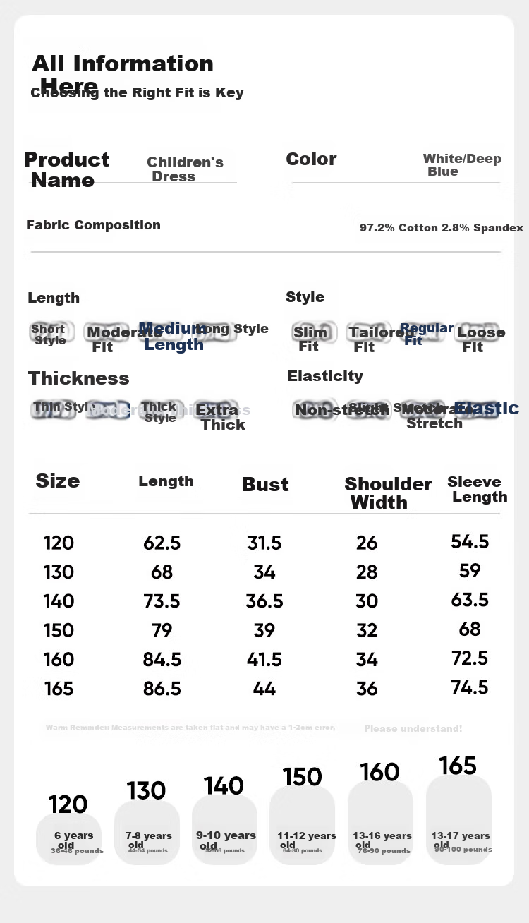 Navigare Girls' Dress, Children's Skirt, Student Long Dress, Classic Versatile Comfortable Ballfield Elite Deep Blue 120 7