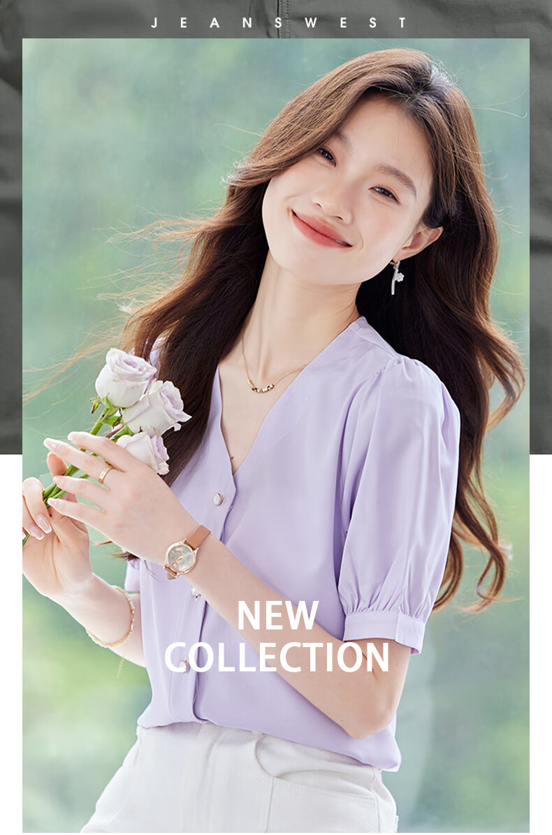 Jeanswest Women's Short Sleeve Shirt 2026 Summer Fashion Casual Versatile Top Purple 2XL 1