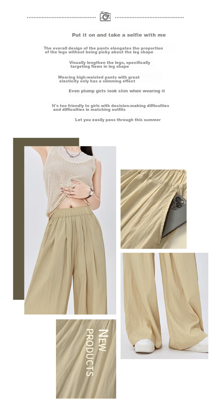 LangSha Women's Pants, Spring And Autumn Thin Style, Slimming Draping Straight Wide-Leg, Casual Loose Linen Floor-Length Loungewear 2