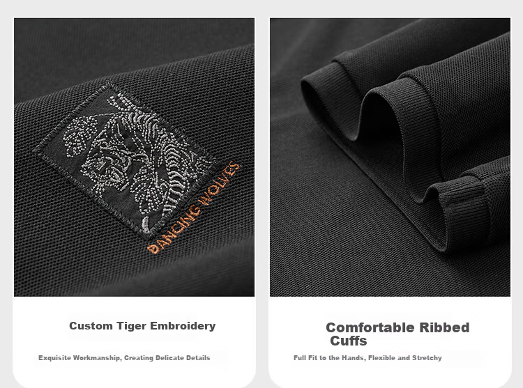 DANCING WOLVES [7A Antibacterial 2A Anti-Mite] Summer Cool Tiger Embroidery Men's Short-Sleeve POLO 001 Black M(170) 4