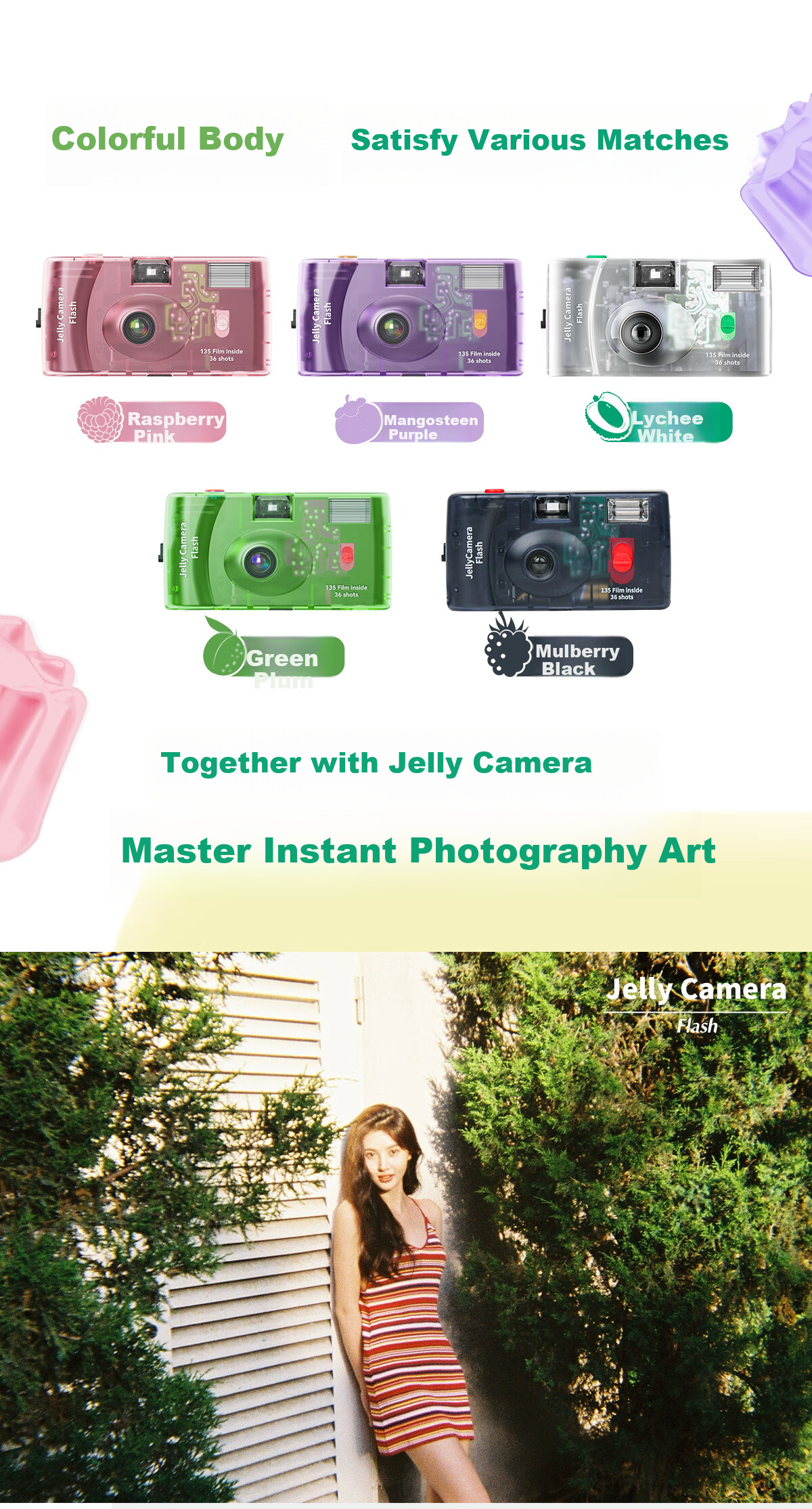 FUJIFILM Gelatin Camera, Film Camera, C400 Film Camera Gelatin Camera, Can Take 36 Photos, Lime Green, Transparent Film Camera, Disposable Film Camera 2
