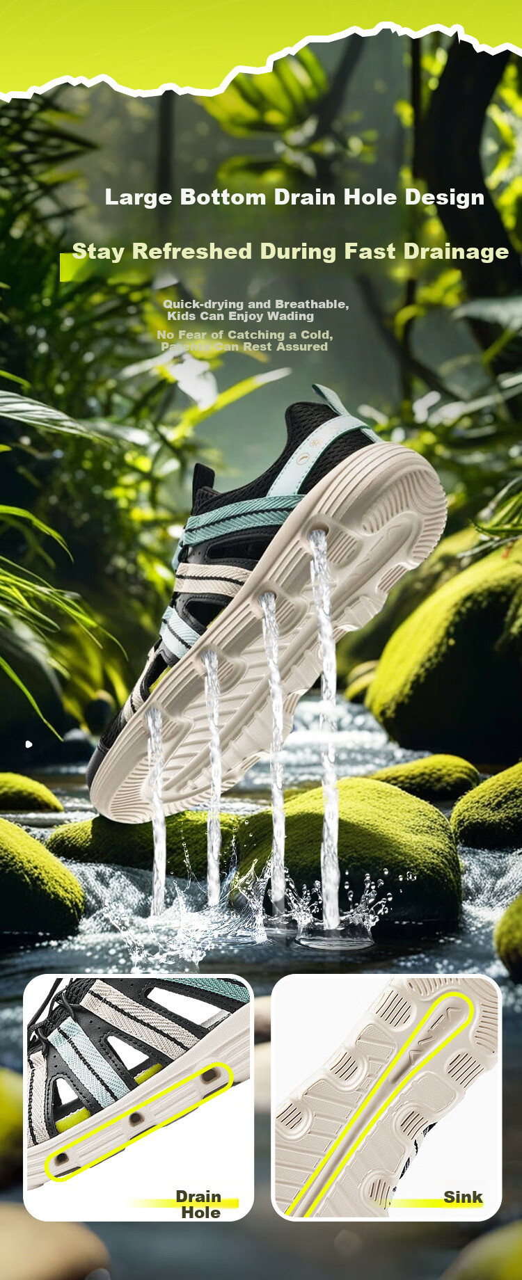 Anta Kids Boys Summer Breathable Slip-On Water Shoes Beach Sandals A12626910 Size 26 3