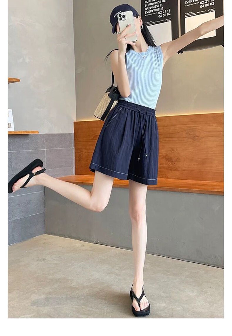 XUEXIMAN Tencel Denim Shorts for Women, 2025 Summer New Thin High-Waist A-Line Slimming Knee-Length Shorts 6
