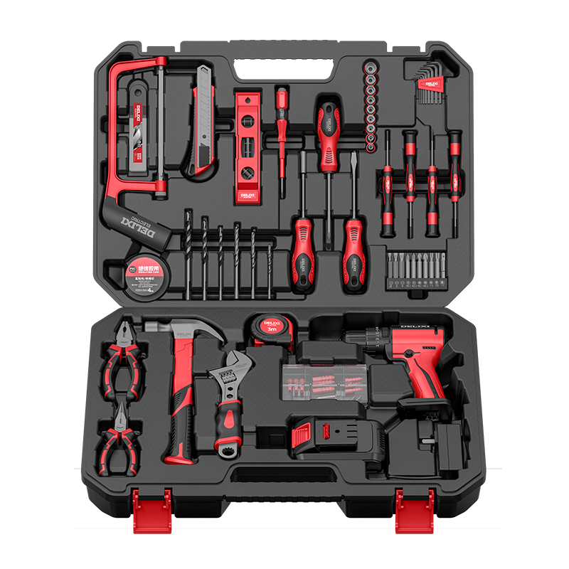 DELIXI Multi-Function Lithium Battery Drill Set, Household Toolbox, Hardware And Electrical Tools, Woodworking Specialized Repair Kit, Compact Combinatio