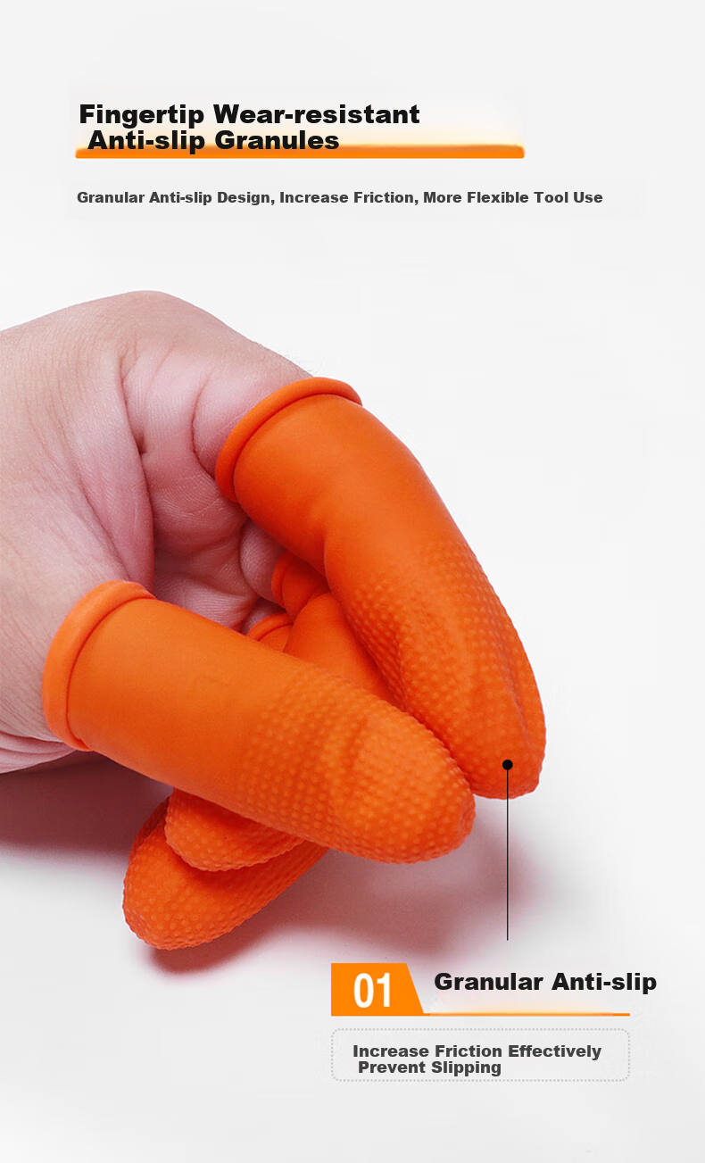 Caiyile Latex Non-Slip Finger Covers, Orange, Size L/big (100 Pieces), 08297 6