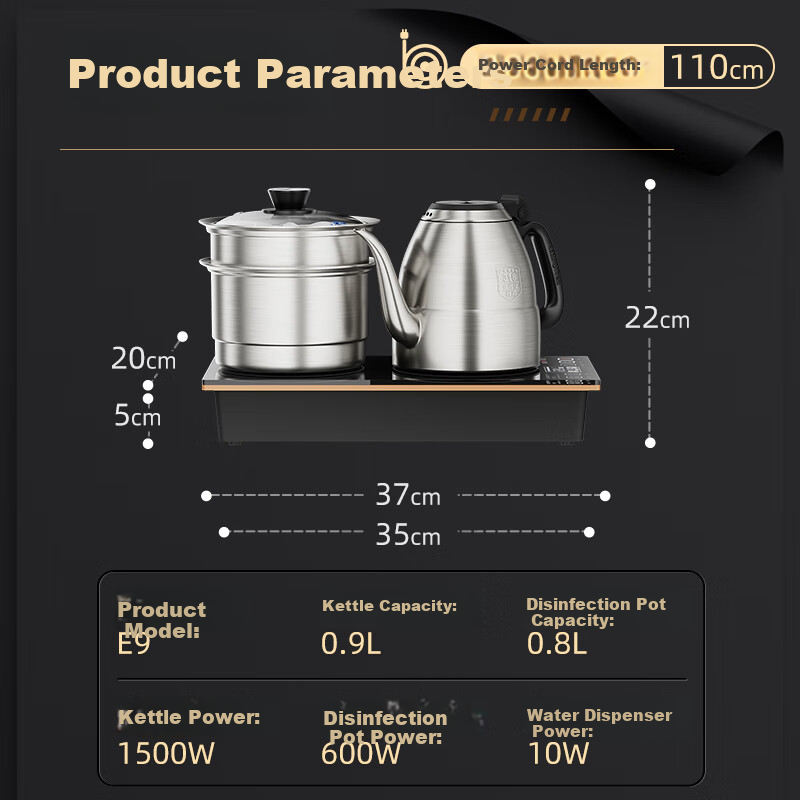 KAMJOVE Fully Automatic Bottom-Filling Electric Kettle Tea Maker, Home Tea Set with Temperature Control, All-In 0.9L Water Boiler E9