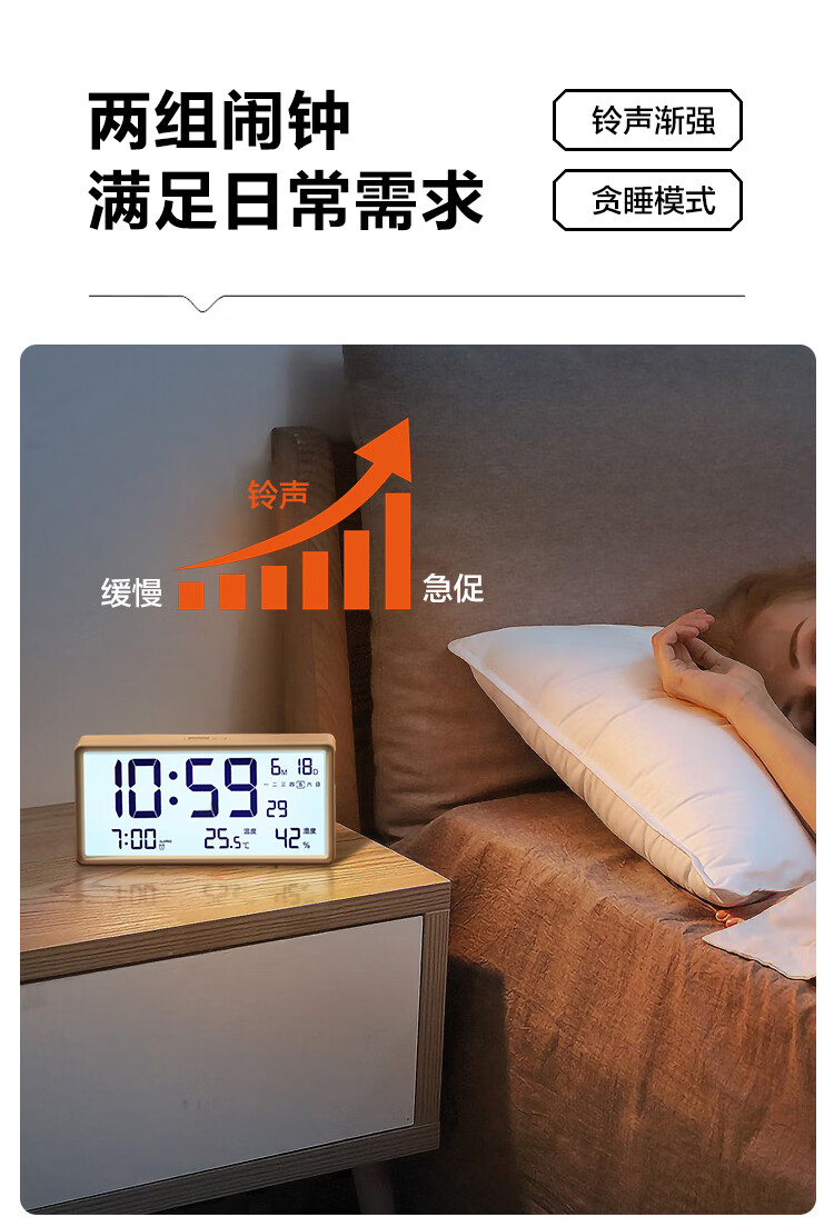 Compas Electronic Alarm Clock with Backlight, Loud Alarm, Smart Home And Student Multi-Function Thermometer And Hygrometer, Large Screen Bedside Clock, Back-To Essential for School And Graduation S5040A Black Back-To Seaso 1
