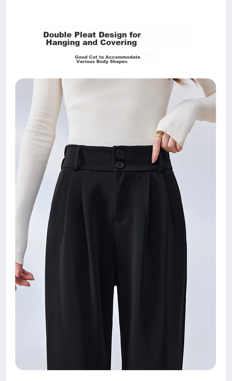 Langsha Wide-Leg Pants for Women, High-Waisted Straight-Leg Loose-Fitting Slimming Tall-Effect Black Dress Pants for Spring And Autumn, Formal Casual Trousers 7