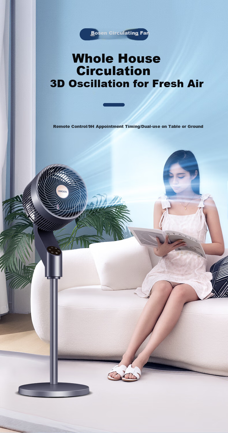 BOSEN Remote Control 8-Direction Oscillating Air Circulator Fan, High Airflow Electric Fan, Home Floor Fan, Upgraded Heightened 6-Speed AC Fixed Frequency Quiet Gentle Wind Aromatherapy Mosquito Repellent XHS-1907S 1