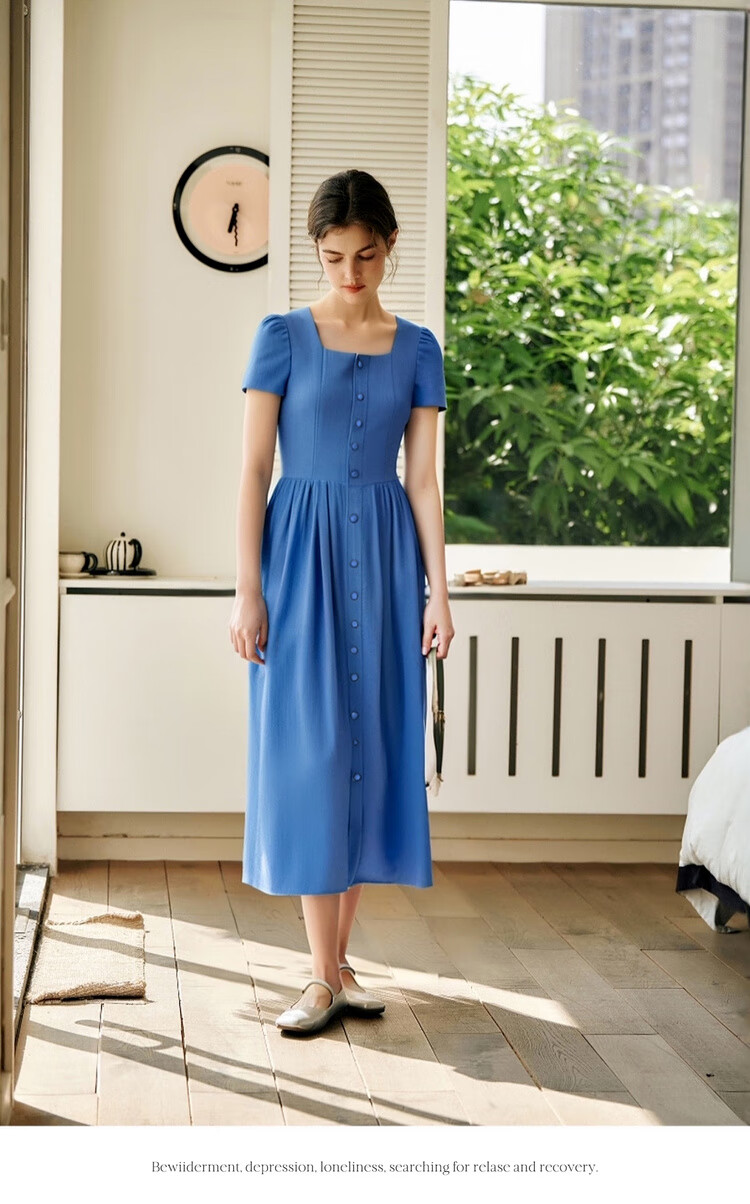 Olrain Eurielle Summer Women's Commuter Lyocell Dress Square Neck Waist Cinch Vacation Maxi Dress Klein Blue S 10