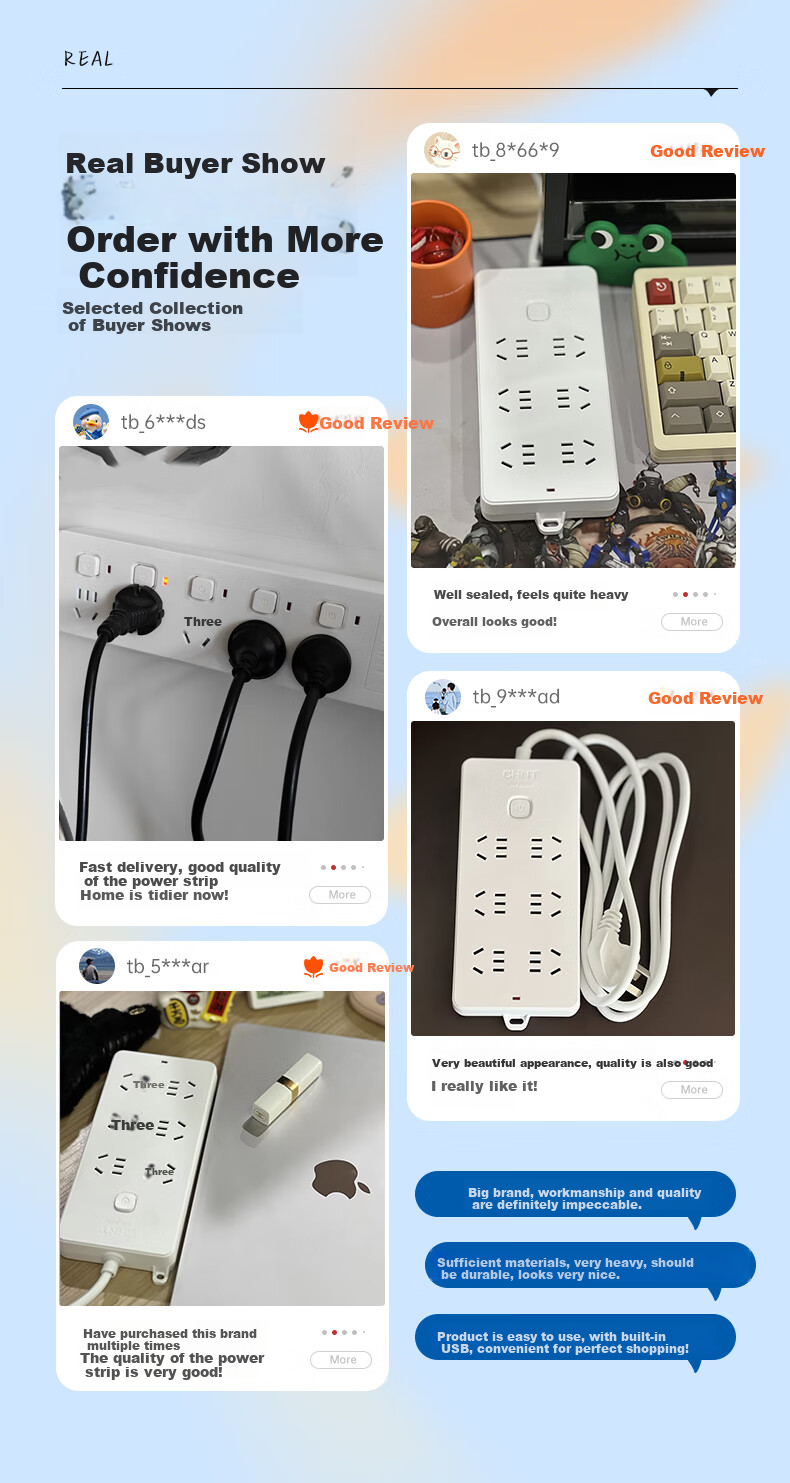 CHNT Socket/power Strip/outlet Strip/power Bar/extension Cord, 6 Outlets with Master Switch, Wireless, No Cord 1