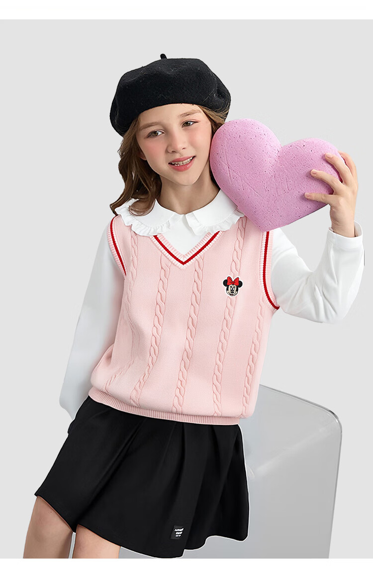 Disney Baby Kids Vest Boys and Girls Sweater Mid to Large Children Spring Casual College Style Knit Vest Light Pink 120 12