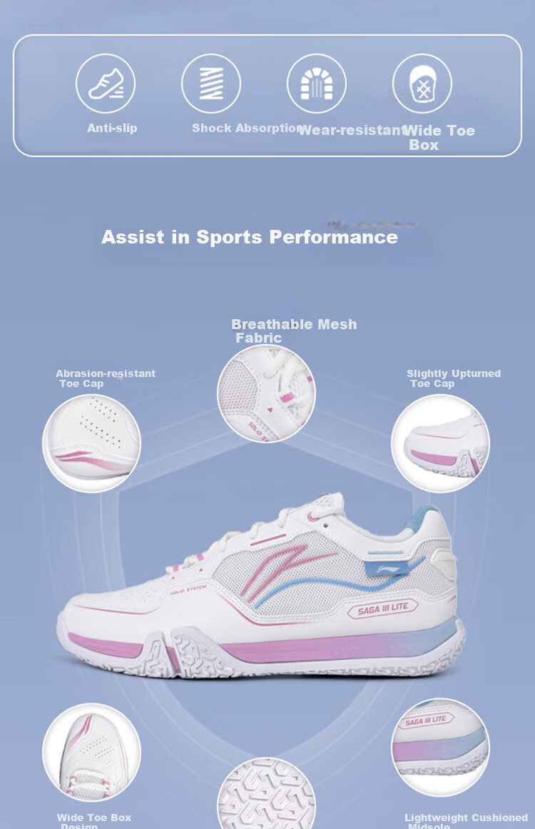 Li-Ning Badminton Shoes, Didi Feixing 3 Lite Breathable Sneakers AYTV003, Standard White/rose Red, Size 42 2