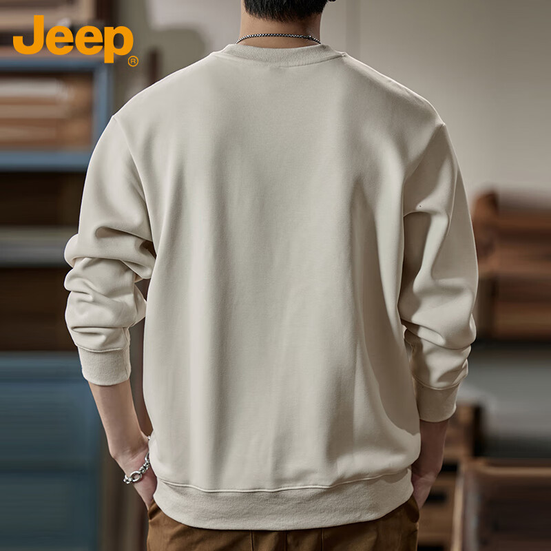 Мужская толстовка JEEPJEEP, осенне-зимняя, свободного кроя, с круглым вырезом, с длинным рукавом, базовый слой, повседневная трендовая кофта, абрикосовый, L