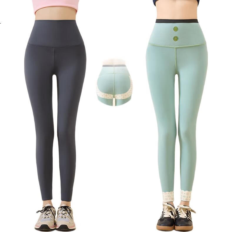MiiOW Fleece-Lined Shark Pants for Women, Autumn And Winter Thickened, 2025 New Style, High-Waisted, Tummy Control, Camellia Moisturizing, Outer Wear, Yoga Leggings