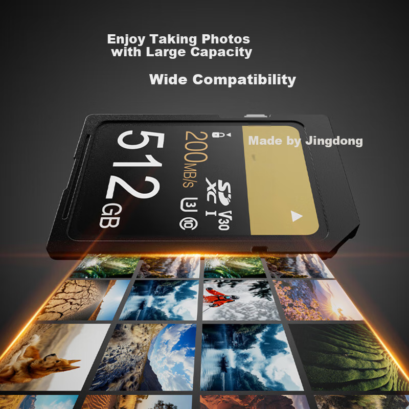JD Original Gold Label Pro Series SD Memory Card, 512GB V30 U3 C10, Supports 4K Ultra-High Definition Camera, Professional High-Speed, Read Speed 200MB/S, Write Speed 150MB/S