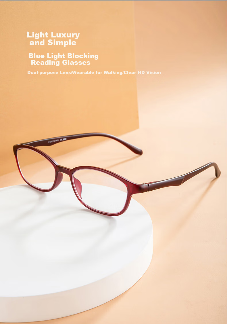 Fushikang Anti-Blue Light Women's TR90 Imported Ultra-Light Reading Glasses for Middle-Aged And Elderly, TJ010 Wine Red +2.5 Diopters 1