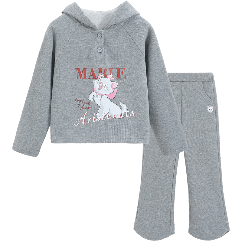 Disney Baby Girls' Hoodie and Flared Pants Set, Light Heather Gray, Spring Casual Two-Piece Outfit for Toddlers, Size 120