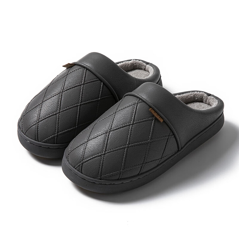 She Enjoy Men's Winter Plush Warm PU Leather Waterproof Non-slip Home Cotton Slippers TR7291 Pink 38-39 2
