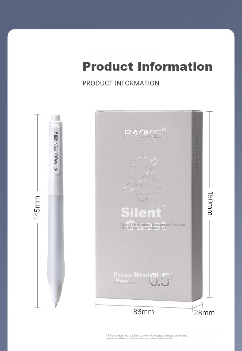 BAOKE PC1949 Silent Retractable Gel Pen, 0.5mm Black AS Tip, White Barrel, Exam Pen, Signature Pen, 12 Pens/box 11
