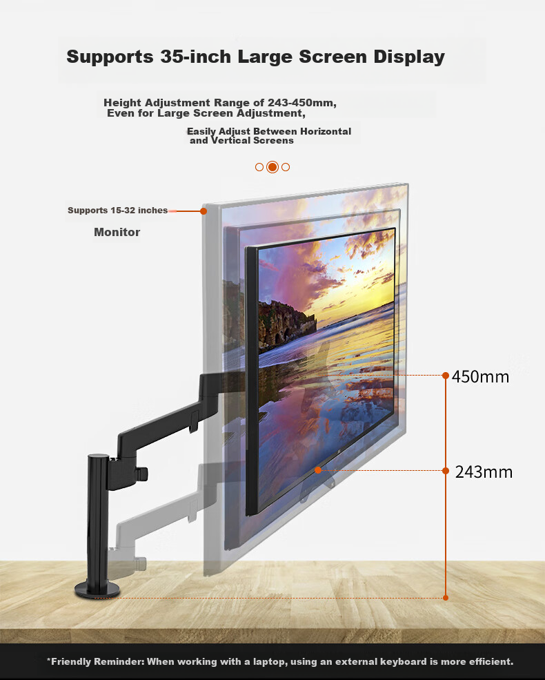 ECOLA Monitor Stand, Computer Stand, Height-Increasing Stand for Computers, Mechanical Arm Computer Desk Stand, Spiral Lifting Mechanical Spring Display Screen Stand FT62BK 13