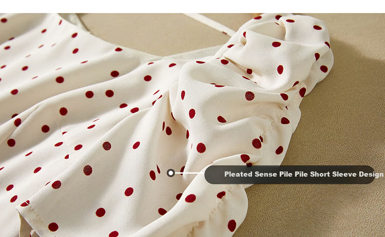 Sentubila French-Style Dress for Women, Summer Square Neckline, Ruched Sleeves, Vintage Polka Dot, Pleated Slit A-Line Skirt 22