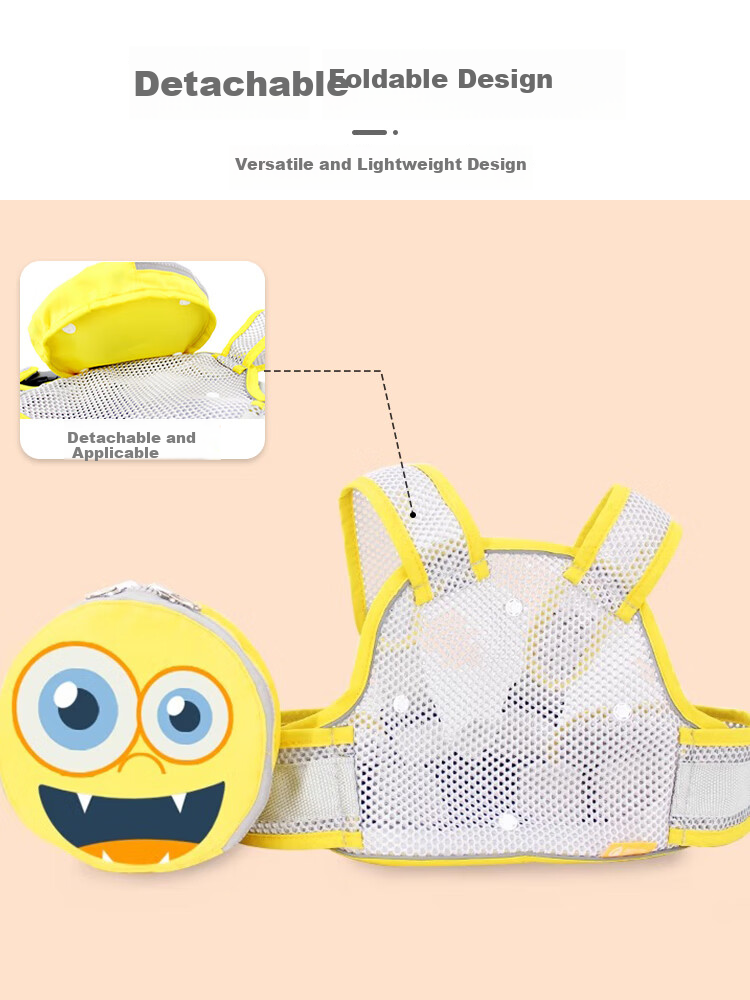9I9 Children's Electric Bike Safety Belt, Baby Carrier, Battery-Powered Scooter, All-Season Mesh Strap, Anti-Fall Reflective Strips, Storage Bag, Yellow 5