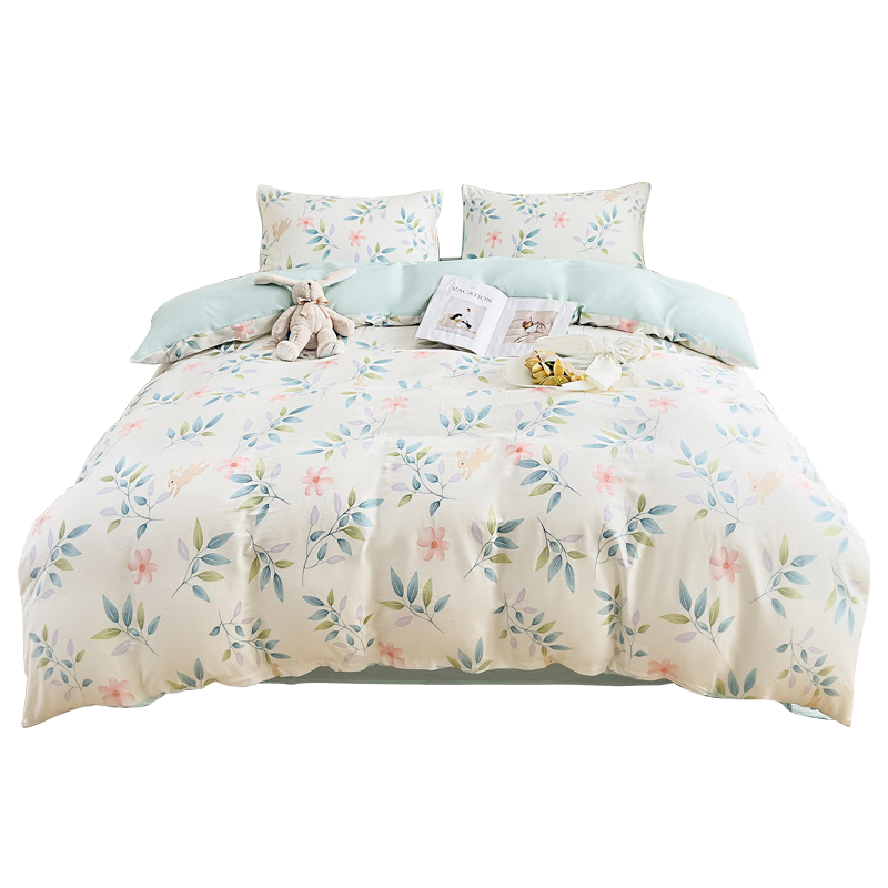 KING SHORE Class A Pure Cotton Four-Piece Bedding Set, 7A Antibacterial And Anti-Mite 100% Cotton Bedding Set, Fitted Sheet, Duvet Cover, And Pillowcases Combination for 1.8M Bed, Monika
