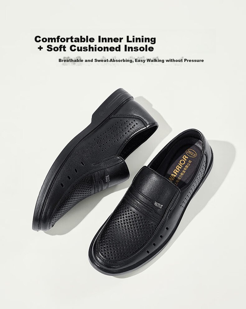Warrior Leather Shoes for Men, 2025 Autumn New Style, Hollow Breathable Soft-Soled Formal Business Shoes, 2359 Black, Size 43 4