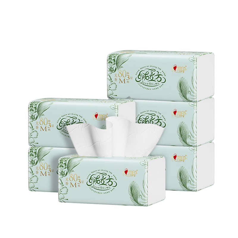 Mind Act Upon Mind Facial Tissues, Ronglifang Series, 80 Sheets*6 Packs, M Size Extra Thick, Strong Absorbency