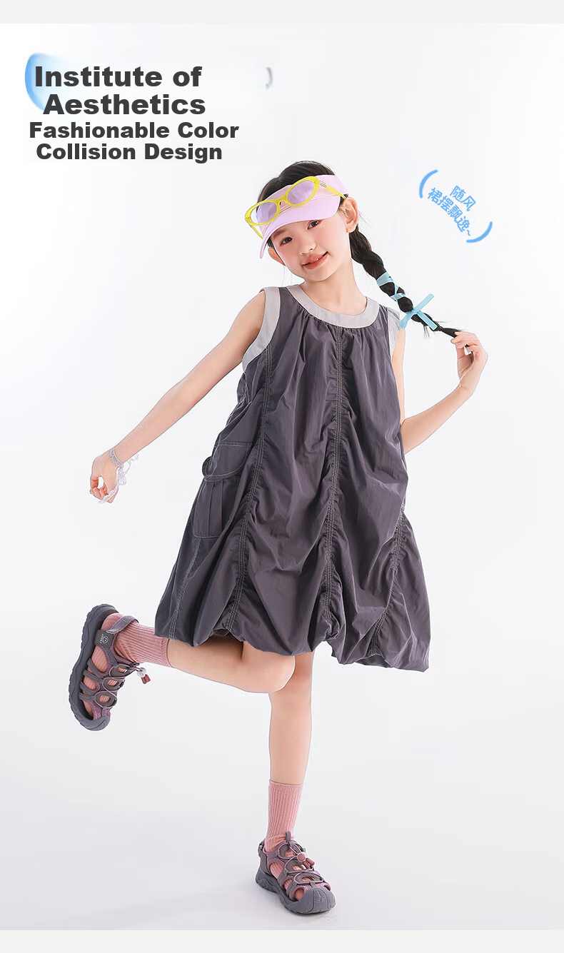 BANDOCIN Girls' Summer Pleated Dress, Lightweight And Breathable, for Older Children, 2026 New Style, Cloud Purple, Size 130 3