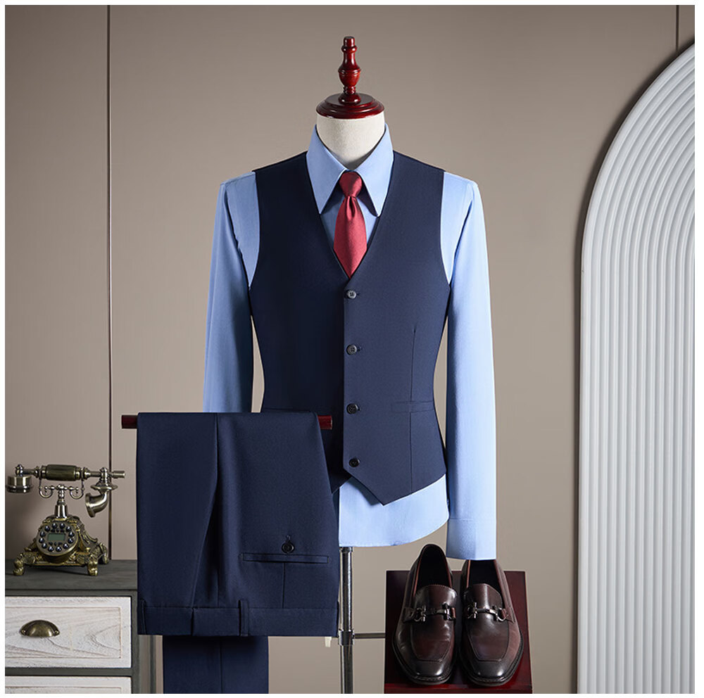 ROMON Men's Business Suit Set Blazer + Vest + Trousers Light Gray XL 33