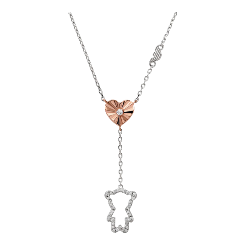 EMPORIO ARMANI Heart Bear Pendant Necklace, Collarbone Chain, Birthday Gift for Girlfriend, EG3620040