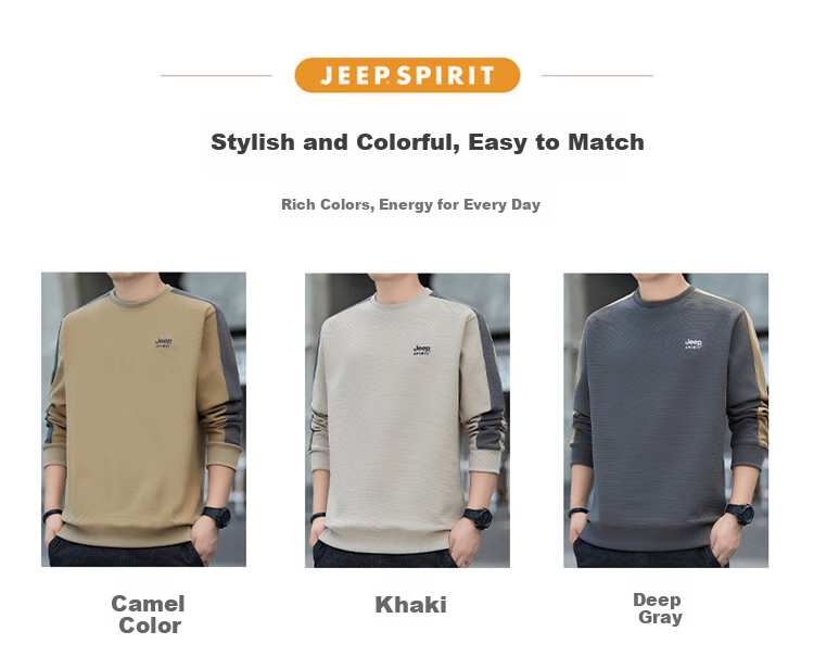 JEEP SPIRIT Men's Waffle Knit Long-Sleeve T-Shirt, Loose Casual Trendy Men's Top for Spring And Autum 2