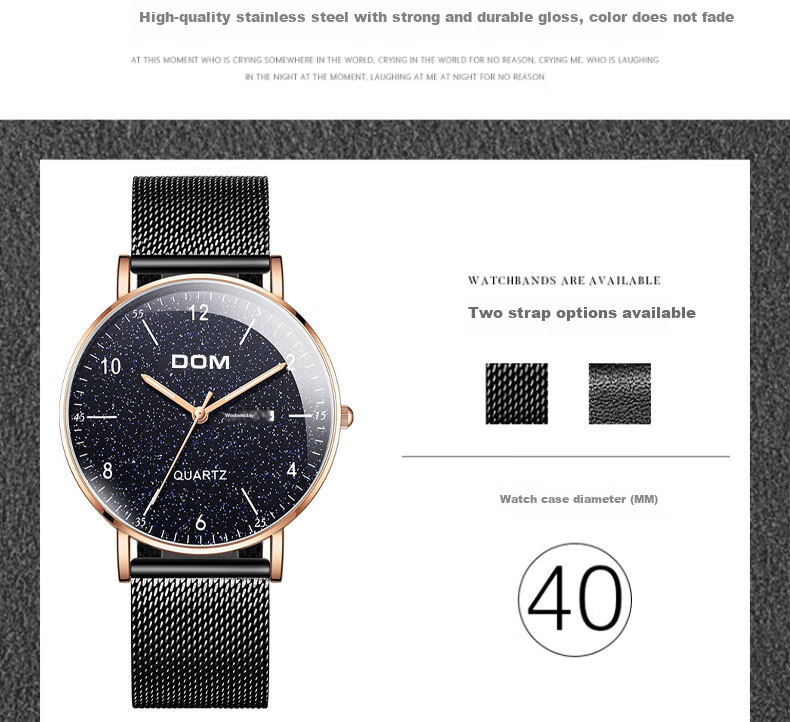 DOM Ultra-Thin Starry Sky Watch for Men, Simple Mechanical Style Casual Men's Watch, Quartz Birthday Gift for Boyfriend 15