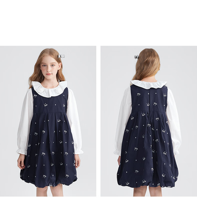 MOMOCO Girls Sleeveless Dress Spring Autumn Stylish Bowknot Vest Dress Navy Blue Size 130 1