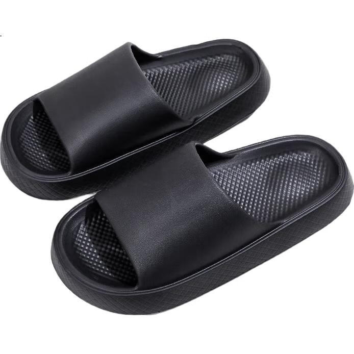 GUOLUOFEI Thick-Soled Slippers for Men, Summer Outdoor Wear, Squishy Feel, Indoor Couple Bathroom Shower Sandals, Black, Size 44-45