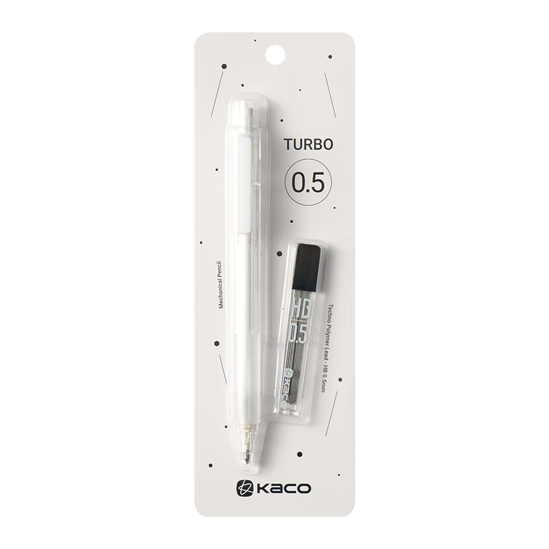 KACO Debao Automatic Mechanical Pencil Student Drawing Retractable Pencil Transparent White 0.5mm HB Blister Pack (1 Pencil + 1 Box of Leads)