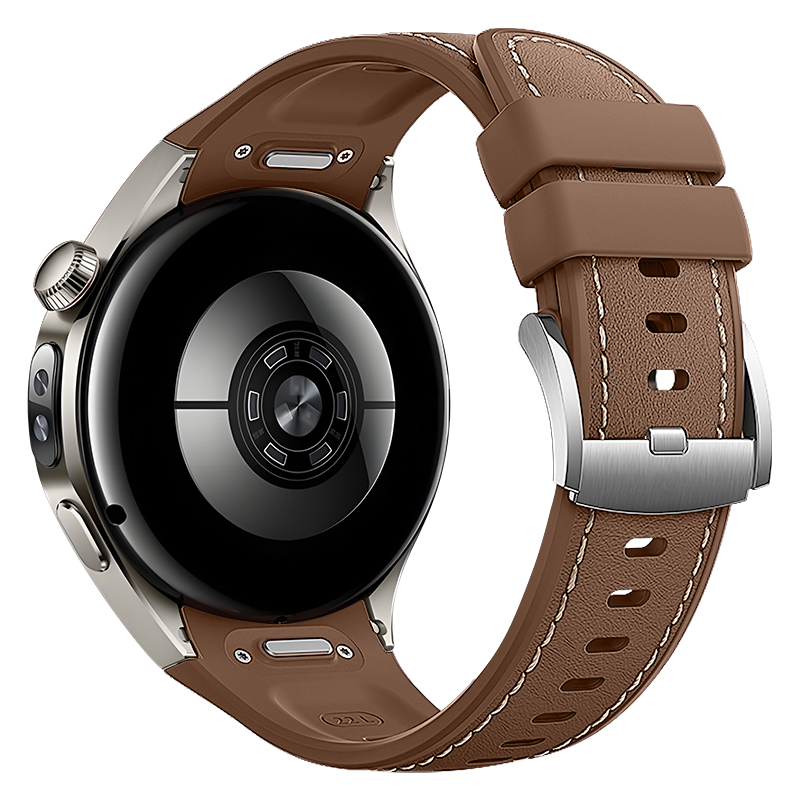 Weiqiantu Silicone Strap for Huawei WATCH5, Leather-Silicone Composite Strap, Press-Type Strap, 42mm Dial, Gravel Brown
