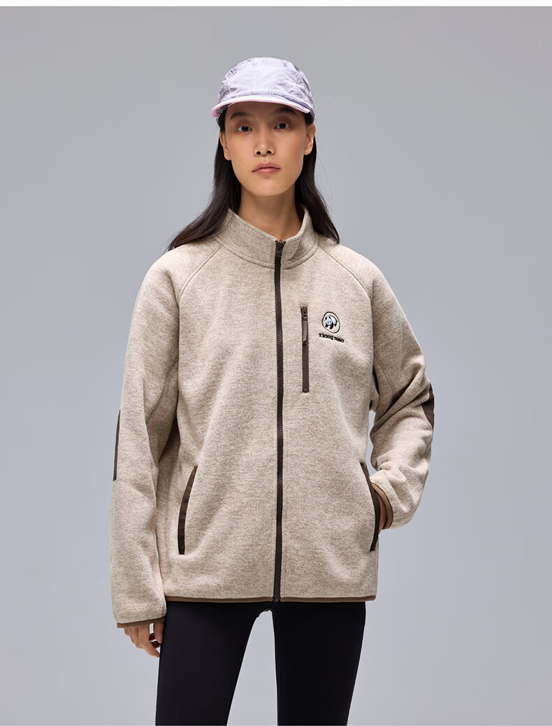 CAMEL Stand Collar Fleece Jacket Unisex Polar Fleece Liner Warm Coat A35CZ0L1239 Light Sand Yellow L 7