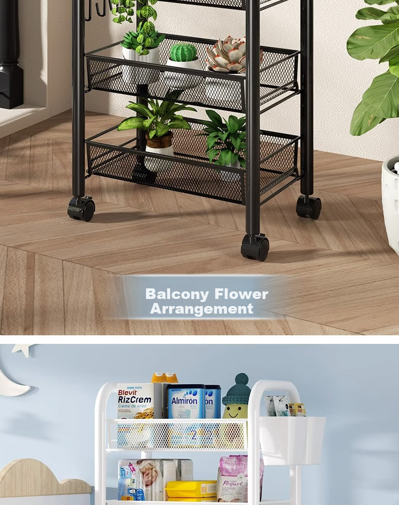 Jiuqiangu Multifunctional Kitchen Storage Rack, Floor-Standing Organizer, Mobile Storage Cart, Vegetable Shelf, Snack Rack 5694 17