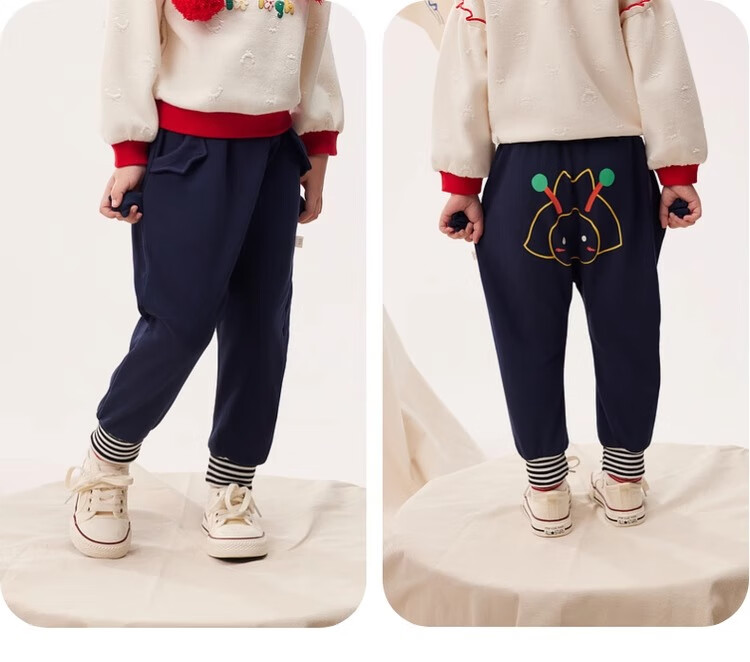 Allo&lugh Kids Knit Cartoon Casual Fleece-lined Long Pants Navy Blue Size 100 10