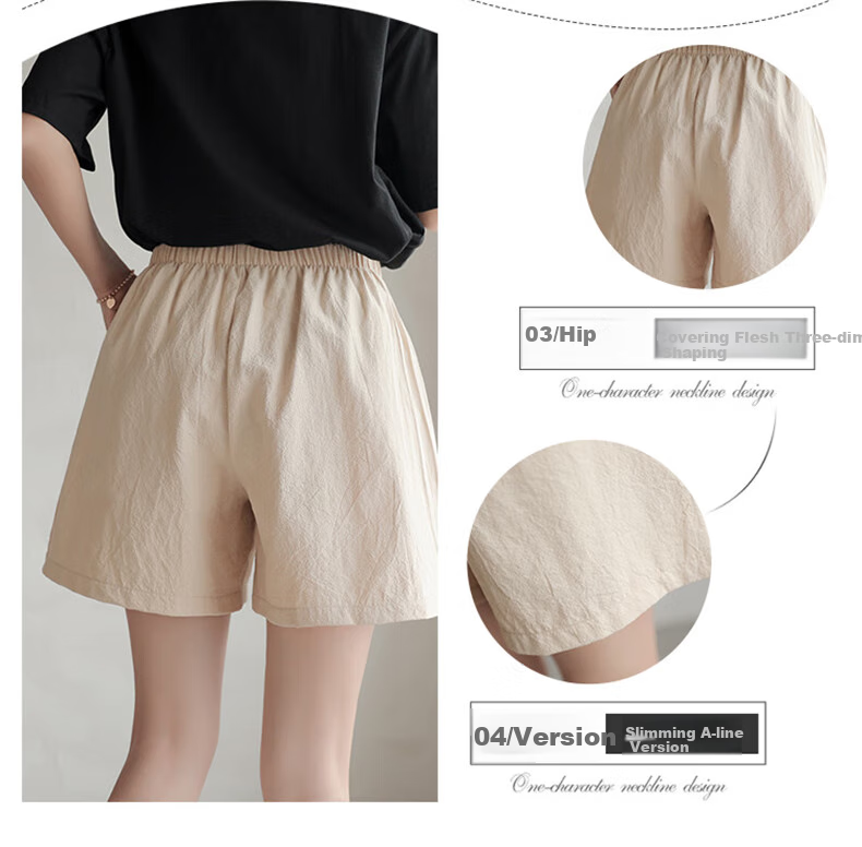 LangSha Cotton And Linen Shorts for Women, Summer A-Line Style, Plus Size, Sports Shorts, Versatile High-Waist Loose Casual Wide-Leg Hot Pants 8
