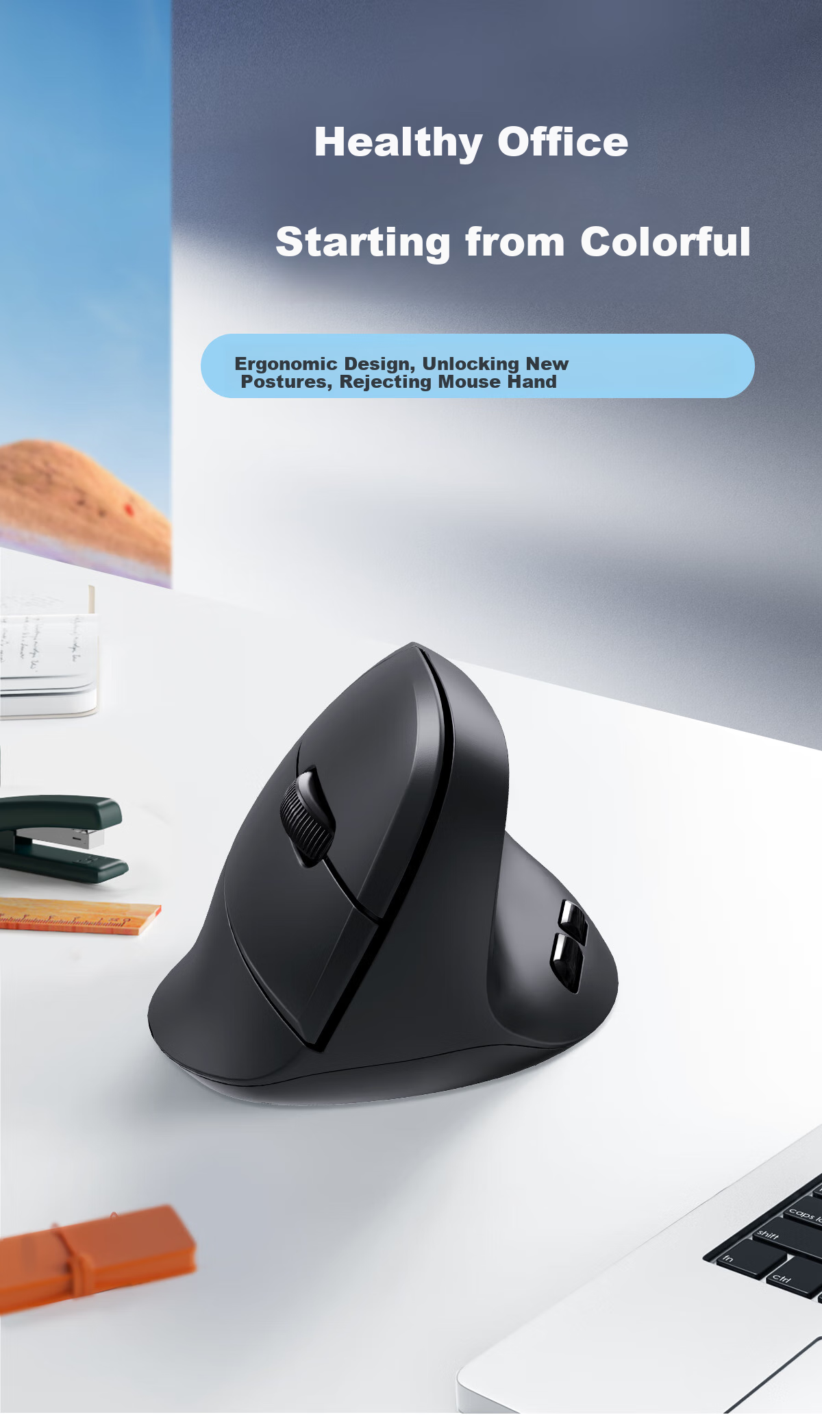Delux M618AIR GX Lightweight Ergonomic Wireless Vertical Mouse for Office, Quiet Mouse Compatible with Computers And Laptops, Ultra-Long Standby Time, Black 1