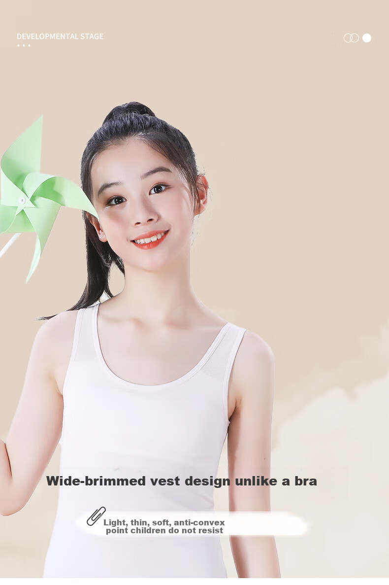 Ailier &ouluola Children's Underwear, Girls' Puberty Bra for Ages 9-12, Big Girls' Camisole Undershirt for Primary And Secondary School Students, Long Style, Small Vest, Size S 3